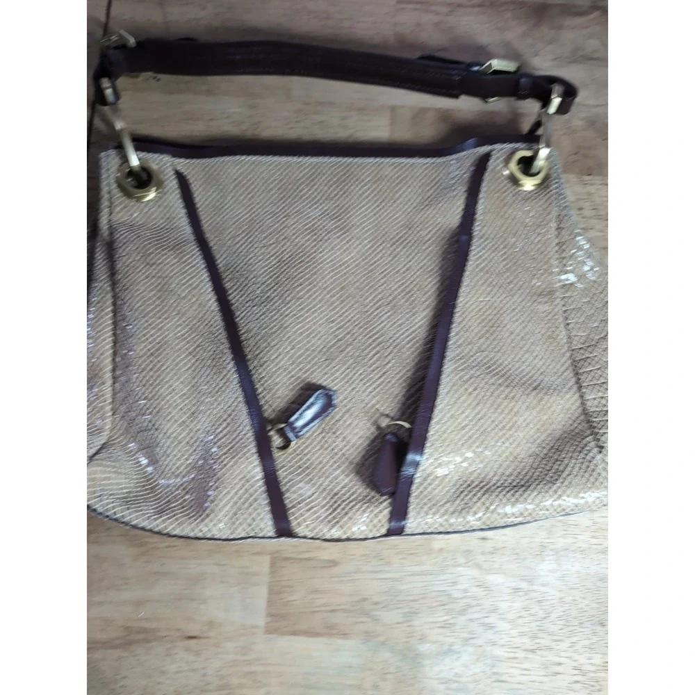 orYANY Tan Leather Snakesking Embossed Zipper Pockets Hobo Shoulder Bag -LN‎